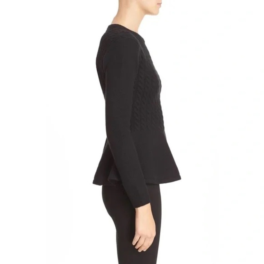 Ted Baker London Women's US 8/10 Black Mereda Cable Knit Peplum Sweater - Picture 6 of 12